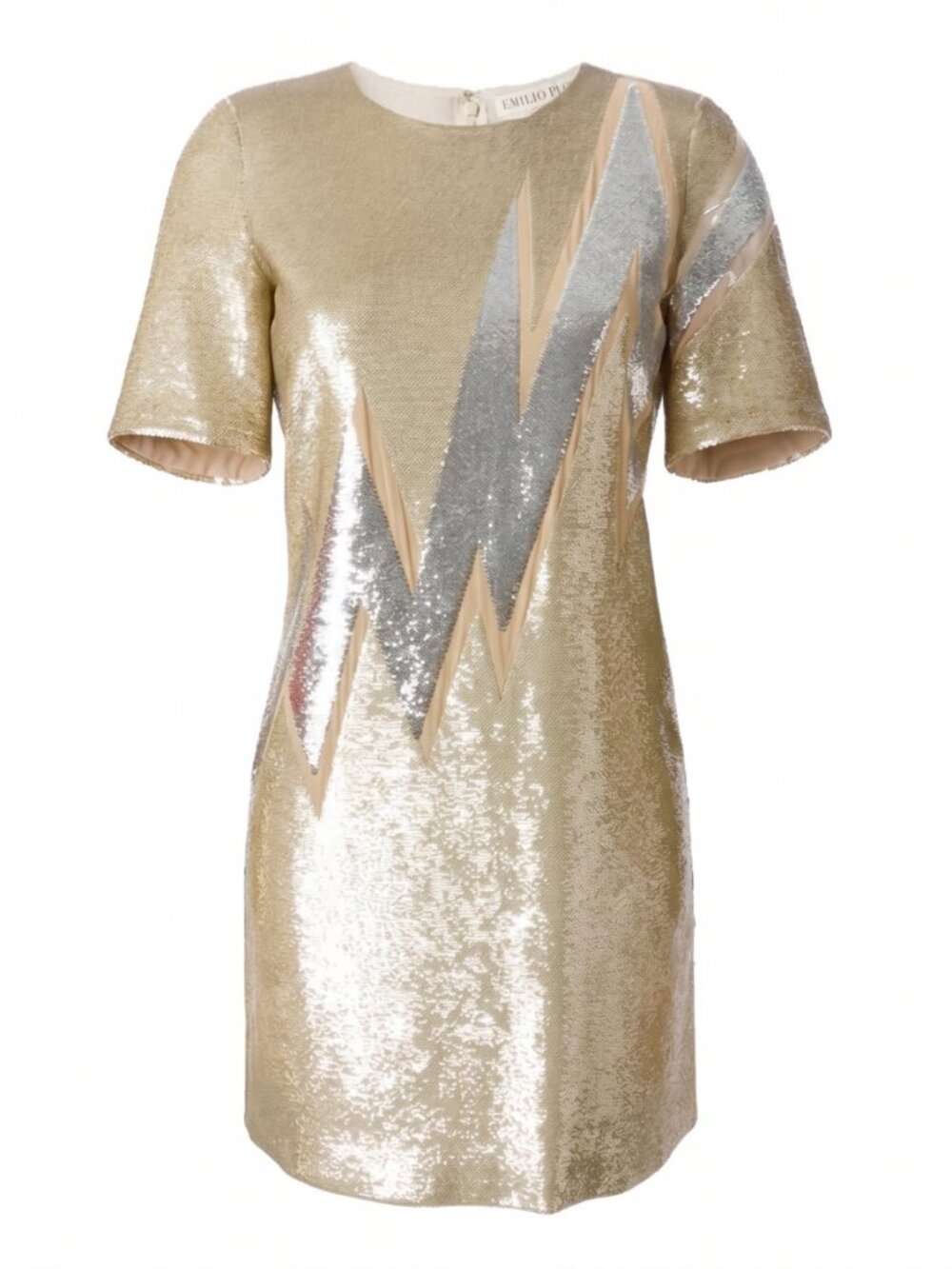 Emilio Pucci Sequin Lightning Bolt Mesh Shift Mini Dress Gold Silver IT 38 US 4 - Picture 2 of 13
